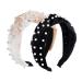 Litthing Pearl Knot Headband Pearl Velvet Wide Headband and Pearl Knotted Headband Vintage Pearl Headband for Women & Girls with 2 Pack (Black + Beige)