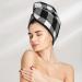 White & Black Plaid Microfiber Hair Towel - Super Absorbent Coral Velvet Wrap for Long Curly Thick Hair - Quick Dry Cap for Women - Buy Online on GoSupps.com
