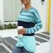 Bigfanshu in Women's Clothing Fashion O-Neck Stripe Splicing Long Sleeve Tie Sweater Casual Blouse Tops Blue - Buy Online on GoSupps.com
