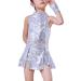 LOLANTA Girls Sequins Dance Clothes Dress 4-12 Yrs Sparkle Hip Hop Jazz Dance Outfit, Sleeveless Top and Shorts Silver 10-11 Years