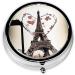Elegant Eiffel Tower Round Pill Box | 3 Compartment Mini Travel Medicine Organizer | Perfect for Vitamins & Tablets | Stylish Paris-Inspired Design - Buy Online on GoSupps.com
