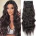 Yddm hair extensions clip in extensions dark brown wavy hair extension full of head like real hair hair exension clips cheap clip extensions synthetic hair part for women (24 -inch 4pcs) 24 inch c (4#)
