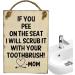 Funny Wooden Wall Shield - Unique Bathroom Decor | 'If You Pee on the Seat I Scrub It with Your Toothbrush!' | PW Tools Raw Wood Color - Buy Online on GoSupps.com