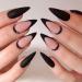 24 Pcs French Tip Press on Nails Almond Full Cover Medium Length Fake Nails Glossy Stick on Nails French False Nails with Black Tips Designs Acrylic Nails for Women and Girls 1