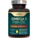 Omega 3 Fish Oil Supplement 2400 mg - Triple Strength EPA & DHA Fish Oil Omega 3 Essential Fatty Acids Supplement Softgels Brain & Heart Health Support Supplements Gluten Free Non-GMO 120 Softgels 120 Count (Pack of 1)