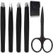Tweezers Set of 5 KINGMAS Stainless Steel Eyebrow Tweezer Scissors Set with Travel Case for Brow Facial/Ingrown Hair Splinter (Black)