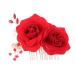 Beatifufu Flower Hair Comb Floral Hair Accessories for Rhinestone Bridal Wedding Hair Comb Bride Headpieces for Wedding Rhinestone Hair Clips Bridal Side Comb Rose Headdress Rhinestones Red