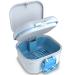 BVN Leakproof Denture Cup Upgraded Carrying Storage Denture Cup for Soaking Dentures Denture Bath Box with Filter Travel Retainer Cleaning Case (White+Blue).