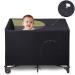 LLYWCM Crib Blackout Cover - Pack and Play Travel Crib Canopy - Stretchy Breathable Baby Netting Cover/Tent for Indoor or Outdoor Portable Playard to Sleeping or Play black 1