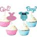24 PCS Boy or Girl Theme Cupcake Toppers for Gender Reveal Baby Shower Birthday Party Supplies Glitter Kids Blue Onesie Jumpsuit Cake Decorations Pink Dress Cupcake Picks Gender Reveal Cupcake Topper