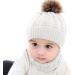 CheChury Toddler Hat and Scarf Set - Baby Knit Pom Beanie Cap with Circle Loop Scarf - White, 1-3 Years - Buy Online on GoSupps.com