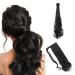 Ponytail Extension Wrap Around Long Straight Curly Clip in Ponytail Hair Extensions for Women Brown Black Blonde Hairpiece 17"-Curly Dark Black Dark Black 17 Inch