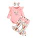 UUAISSO Baby Girls Clothes Cow Letter Print ruffled Long Sleeve Tops and Pants Infant Clothing Outfits Gifts 6-9 Months pink floral