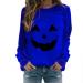 Halloween Costumes Round Neck Casual Long Sleeve Sweatshirt Top Pullover Fleece Sweater Women Blue Large