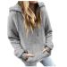 Bigfanshu Women's Sweaters Fashion Long Sleeve with Cap Double-Sided Plush Zipper Sweatshirt Blouse Gray