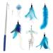 Songway Interactive cat toy pen - cat toys set with retractable sticks feather rod cat toy with 6 pieces of replacement springs with bells feather ranging cats blue