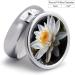Round White Lotus Print Pill Box | 3 Compartment Portable Medicine Organizer | Decorative Metal Pocket Pill Case - Buy Online on GoSupps.com
