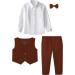 Mint Green Baby Boys Gentleman Suit Set | Long Sleeve Shirt with Bowtie + Waistcoat + Pants | Brown | Size 12-18 Months - Buy Online on GoSupps.com