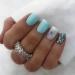 GORS Summer Light Blue Press on Nails - Medium Square Flowers Sequins Solid Colors Fake Nails Glue on Nails Full Cover Stick on Nails False Nails Acrylic Nails Artificial Nails for Women 24Pcs/Set Light Blue & Flowers Se...