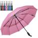 LANBRELLA Umbrella Windproof Travel Umbrella Compact Folding Reverse Umbrella E1.4 Pink 46 INCH
