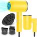 APOKE Hair Dryer with Diffuser, Professional 1800W Blue-ray Ionic Ceramic Tourmaline Compact Travel Blow Dryer with Comb Attachment, Portable 2 Speed/3 Heat Settings Foldable Small Diffuser Hairdryer Yellow