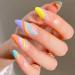 Multicolour Swirl Almond Fake Short French False Press on Nails with Glue - Colorful Wavy Nail Art for Women - Buy Online on GoSupps.com