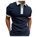 Shirt Sleeve Turn Down Blouse Men's Zipper Collar Splice Solid Polos Casual Men's Blouse Dress Shirts for Men Big Tall Dark Blue L
