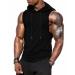Babioboa Men's Workout Hooded Tank Tops Sports Training Sleeveless Gym Hoodies Bodybuilding Cut Off Muscle Shirts Large Black
