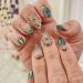 Mouyouglow Press on Nails Kurz Almond Gold Flower French Gr n Tips Fake Nails with nail glue almond Green Art Design Artificial fingernails L4