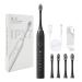 Electric Toothbrush for Adult 6 Modes with 4/6 Brush Heads Smart 6-Speed Timer IPX7 Sonic Toothbrushes One Charging for 15 Days (4 Brush Head Black)