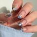 NICENEEDED Short Blue Flower Press on Nails French Floral Leaf Square Glossy Acrylic Nails Stick on Nails Spring Summer Nude Full Cover False Nails with Jelly Glue for DIY Nail