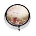 Pink Butterfly Portable Metal Pill Box Round Mini 3-Compartment Plastic Insert hinged Fastening Design Suitable for Small Pills Must-Have for Travel Black