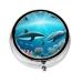 Whales Under The Searound Pill Box 3 Compartments Round Pill Box Organizer for Purse Or Pocket &*Portable Travel Pill Box