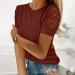 Women's Summer Casual Cold Shoulder T Shirt - Lace Crochet Hollow Out Short Sleeve Top | Solid/Colorblock Loose Blouse - Size Medium - Buy Online on GoSupps.com