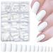 LoveOurHome 240pc White Press on Nails Medium Square Fake Nails Press ons Square Nail Tips Gel False Nails Colored Presson Artificial Fingernails & Glue Adhesive Tabs Women Girls Manicure Decor