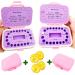 Baby Teeth Keepsake Box, Tooth Fairy Box, Lost Deciduous Tooth Collection Organizer with 4pcs Tooth Fairy Golden Coin, Save Children Teeth to Keep The Childhood Memory (Pink+Pink) Pink + Pink