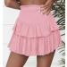 Meikulo Women Smocked Ruffle Mini Skirt - High Waisted Tiered Short Skirt with Shorts - A-pink X-Small - Buy Online on GoSupps.com