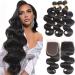 Brazilian Body Wave Bundles with Lace Closure Virgin Human Hair 10A Wet and Wavy Bundles With Closure(12 14 16+10)100% Unprocessed 3 Bundles with 4x4 Lace Closure with Baby Hair Extensions Body Wave Bundles with Closure 12 14 16+10Closure