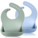 Vicloon Silicone Baby Bib 2PCS Baby Weaning Bibs Waterproof Baby Feeding Bibs Adjustable with Wide Food Catcher Pocket Unisex Toddler Bibs (Blue-Green)