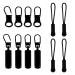 12 pieces of zipper spare removable zipper slide practical metal plastic zip tapper zipper pull cord extension for jackets jeans (3 designs)