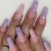 Enppode Long Fake Nails French Tip Press on Nails Coffin Stick on Nails with Butterfly Design Purple Nails for Women Butterfly Nails