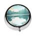 Fallen Leaves On A Tranquil Lakeround Pill Box 3 Compartment Round Pill Box Organizer &Portable Travel Pill Box for Traveling.