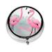 Pink Flamingoround Pill Box 3 Compartment Round Pill Box Organizer Portable Travel Pill Box for Traveling.