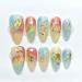 Handmade Press On Nails Short MouyouGlow Almond Colourful Foils Gold Resuable Fake Nails with Self-Adhesive Colourful Handmade Artificial Fingernails 10 Pieces (#10-M)