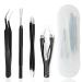 MEISO 4 Pieces Stainless Steel Tick Remover Set Black Tick Tweezers Tick Hook for Humans Dogs Cats (with Storage Box)