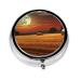 Golden Wheat Field Under Moonlight Portable Metal Pill Box Round Mini 3-Compartment Plastic Insert hinged Fastening Design Suitable for Small Pills Must-Have for Travel Black
