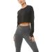 Bestisun Women's Long Sleeve Crop Top Sweatshirt with Thumb Hole - Black, Medium - Buy Online on GoSupps.com