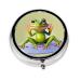 The Funny Frog Doing Yogaround Pill Box 3 Compartment Round Pill Box Organizer * Portable Travel Pill Box for Traveling.