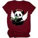 TUNUSKAT Women's Cute Panda Shirt - Summer Animal Print Blouse | Short Sleeve Loose Fit Tops - Medium - Wine - Buy Online on GoSupps.com