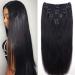 Straight Human Hair Clip in Hair Extensions for Black Women 100% Unprocessed Full Head Brazilian Virgin Hair Natural Black Color 8/Pcs with 18Clips 120 Gram (22inch  Straight hair) 22 Inch Straight hair